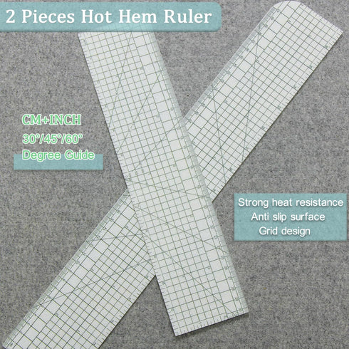 Extended Version 2 Pieces Hot Hem Ruler for Quilting,Hot Press Ruler,Non-Slip Hot Ironing Ruler,Handmade Tool for Electric Iron Home Ironing Work...