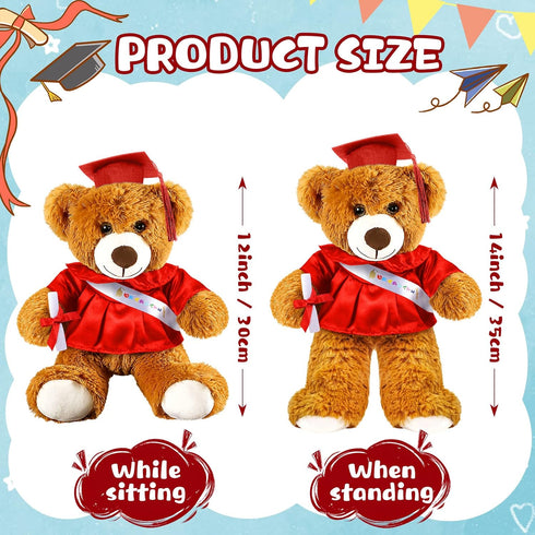 2 Pcs Graduation Bear Plush Stuffed Toy Bear Graduation Gifts Bear Doll Stuffed Bear with Grad Cap Diploma Stuffed Bear Plush Toy for Preschool Ki...
