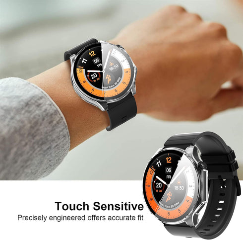 Suoman 2-Pack for Oneplus Watch 2 Case,2.5D 9H Ultra-thin Tempered Glass PC Screen Protective Case Cover for Oneplus Watch 2 (Clear+Clear)...