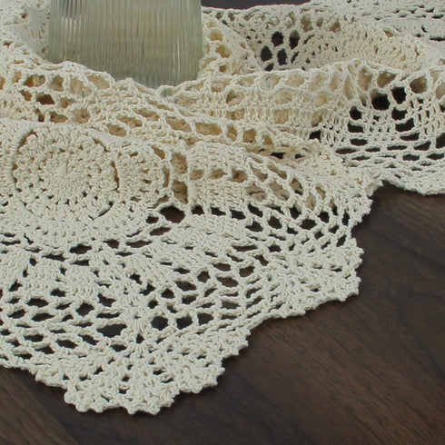 kilofly Handmade Crochet Lace Rectangular Table Runner 11 x 43 Inch, Beige...