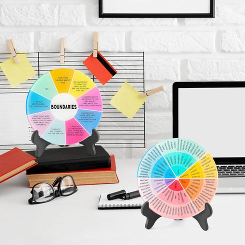 2PCS Things I Can Control Therapy Office Desk Decor Acrylic Feelings Wheel with Base Therapy Office Mental Health Decor Social Worker Office Emoti...