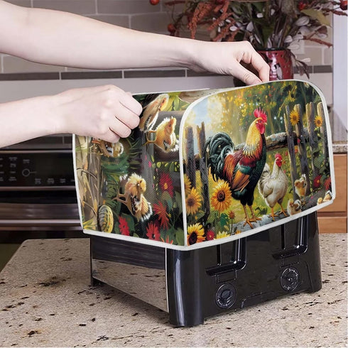 Sunflower Rooster Toaster Oven Covers for Kitchen Polyester Fabric Quilted Toaster Appliance Dust-proof Cover for Small Appliance Dust Cover and F...