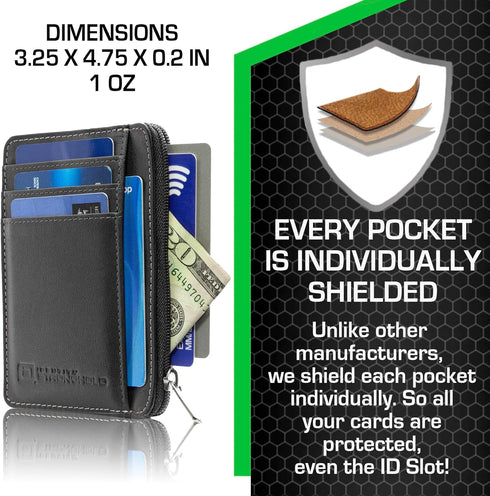 ID STRONGHOLD RFID Front Pocket Wallet Mini Minimalist Wallet Slim Wallet Genuine Leather with Zipper , Black , Small...