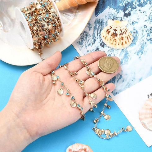 DanLingJewelry 5m Golden Color Brass Jewelry Making Chain Dangle Sea Shell Rhinestone Charms with Spool for DIY Jewelry Supplies...