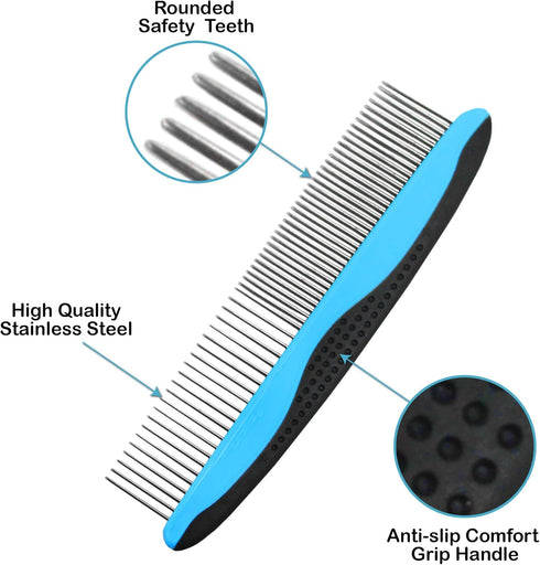 Pets First 2 Pack Dog Comb Small & Large PET Comb for Small & Large Breeds & Areas. Premium Anti-Slip Comfort Grip Ergonomic Handle for Your Dog &...