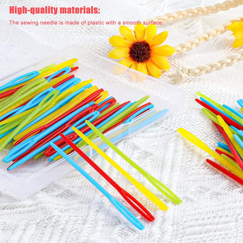SAVITA 100pcs Plastic Sewing Needles, Large-eye Knitting Needles Colorful Plastic Yarn Lacing Weaving Needle Learning Needles for Kids DIY Sewing ...