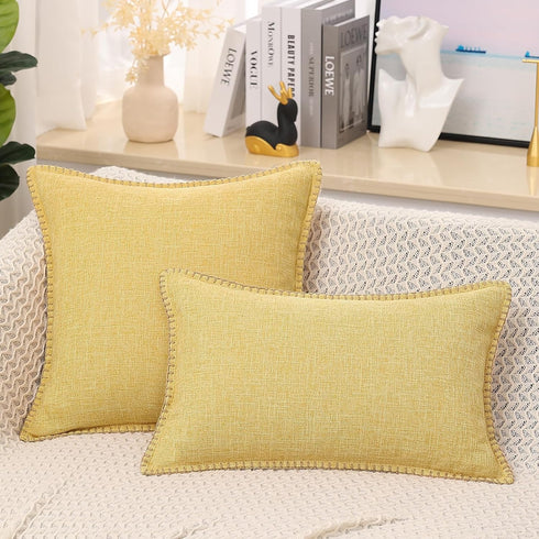 decorUhome Decorative Outdoor Throw Pillow Covers 20x20 Set of 2, Square Linen Rustic Neutral Farmhouse Pillow Covers with Stitched Edge for Couch...
