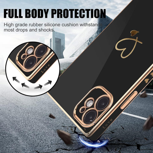 Luxury Square Case Compatible with iPhone 11, Cute Plating Gold Love Heart Pattern iPhone 11 Cover for Women & Girls Soft TPU Full Camera Lens Pro...