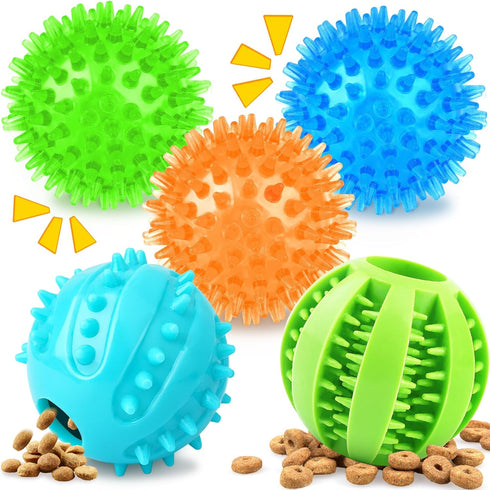 Puppy Toys Dog Balls, 5 Pack Interactive Dog Toys, 2.5" Squeaky Balls and Treat Balls, Dog Puzzle Toy for Teething Small Dogs and IQ Training...