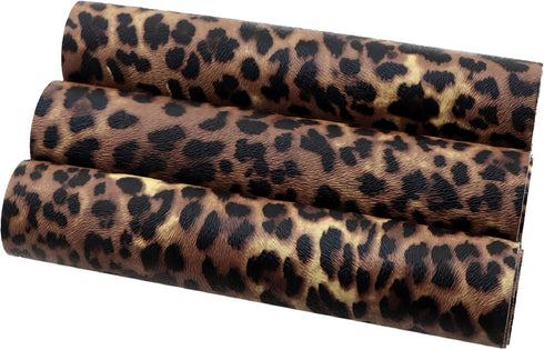 David accessories Leopard Pattern Printed Faux Leather Sheets Synthetic Leather Fabric 3 Pcs 7.7" x 12.9" (20cm x 33cm) Cotton Back for DIY Craft ...