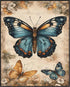 Posterizer 1 pcs- Three blue and yellow butterflies on wild flowers-Art for Animal Lovers-Floral Botanical Art- Gift for Men Women Teens-Living R...