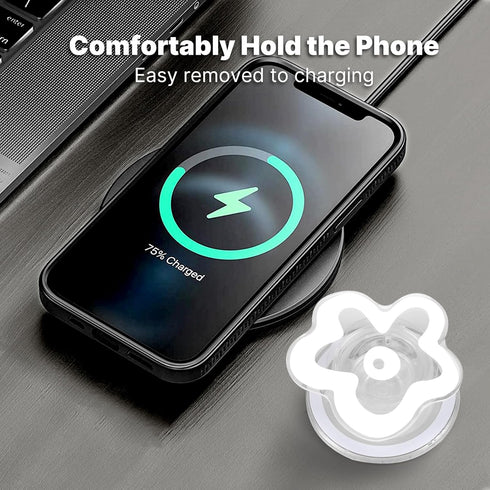 Phone Grip Compatible with MagSafe, Detachable Clear Flower Phone Grip Holder Collapsible, Compatible with Kindle, Smartphone Tablet Cell Phone Ac...