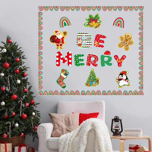 Merry Christmas Boho Rainbow Cut-Outs Be Merry Classroom Bulletin Board with Borders Set Bohemian Rainbow Cut Outs Winter Xmas Cardboard Paper Cut...