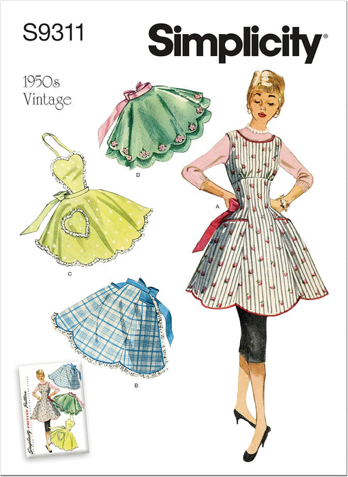 Simplicity Misses' Vintage Apron Packet, Code 9311 Sewing Pattern, Sizes S-L, White...