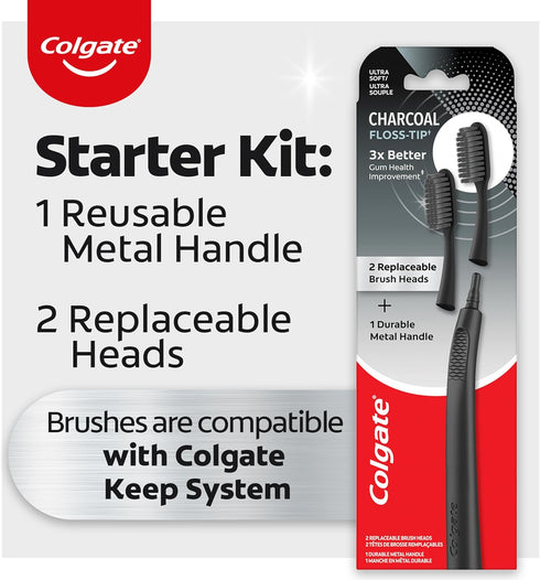 Colgate Keep Charcoal Replaceable Head Toothbrush Starter Kit, 2 Brush Heads...