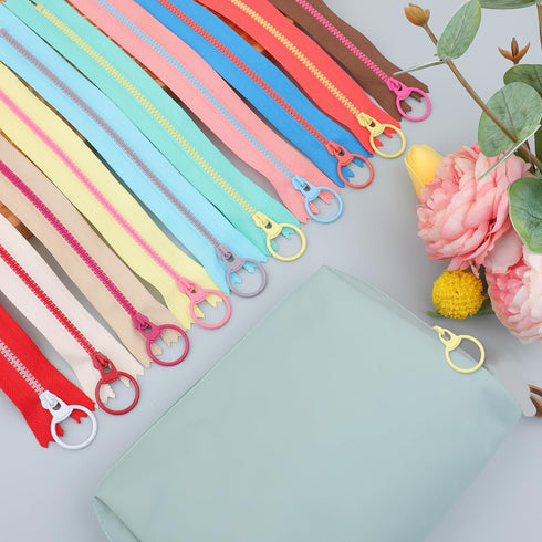 Bewudy 20 Pcs 8inch Zippers for Sewing, Resin Zipper, 10 Color Colourful Zippers with Lifting Ring Quoit, Supplies Zippers for DIY Sewing Craft Ta...