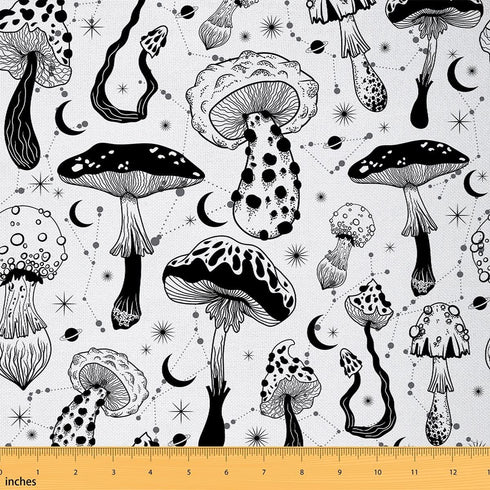 Sketch Mushroom Fabric by The Yard Black White Wild Botanical Plants Decor Fabric for DIY Upholstery and Home Accents Galaxy Planet Moon Sun Stars...