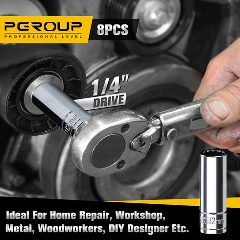 1/4 Inch Drive Socket Set - 8 Piece Metric 12-Point Deep Socket Set (6mm, 7mm, 8mm, 9mm, 10mm, 11mm, 12mm, 13mm)- Cr-V Steel with Sturdy Holder - ...