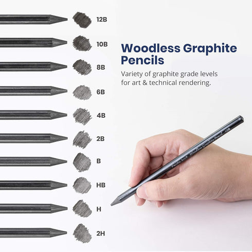 Pacific Arc Woodless Graphite Pencil 6 Pack Set, 12B, 10b, 8B, 6B, 4B, & 2B, for Sketching, Drawing, Coloring and Art...