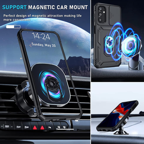 Janmitta Compatible with Galaxy A25 5G Case Built in Slide Camera Lens Cover+Screen Protector+Finger Ring Holder Kickstand,Heavy Duty Shockproof F...