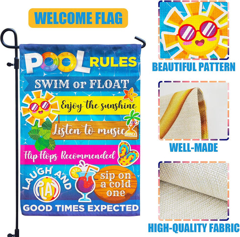 Pool Rules Signs and Decorations Outdoor, Summer Garden Flag Double Sided Burlap 12x18Inch...