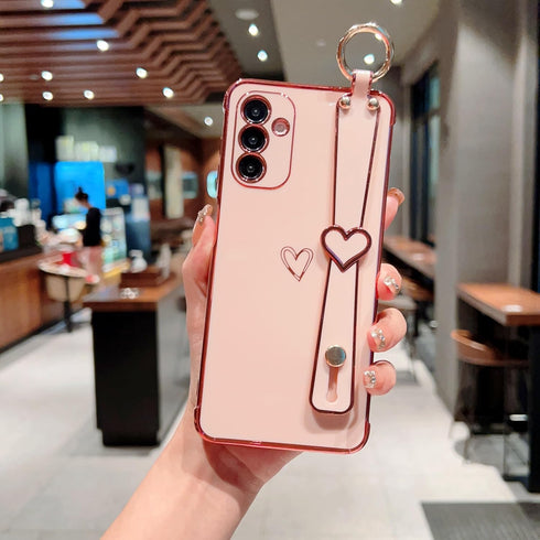 ZTOFERA Samsung Galaxy A15 5G Case with Wrist Strap,Luxury Cute Plating Edge Love Hearts Pattern for Girls Women, Finger Holder Kickstand Soft Sho...