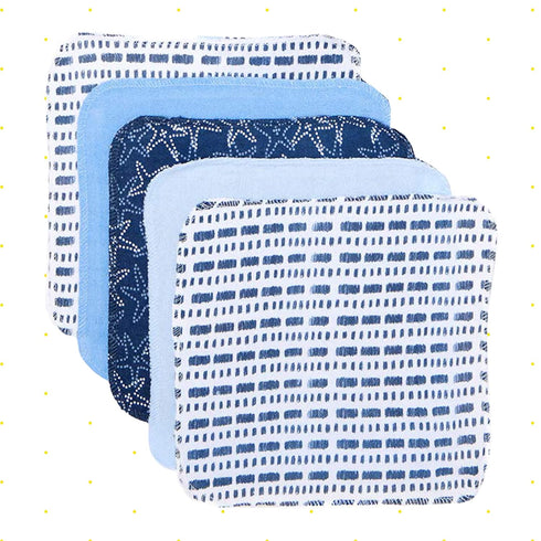 Spasilk Washcloth Wipes Set for Newborn Boys and Girls, Soft Terry Washcloth Set, Pack of 10, Blue Starfish...