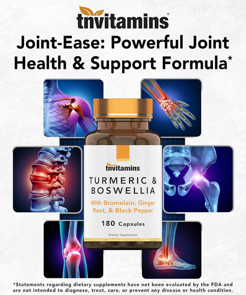 Turmeric & Boswellia Complex (180 Capsules) with Ginger Root, Bromelain, & Black Pepper Extract | Joint-Ease Formula: Powerful Joint Support Suppl...