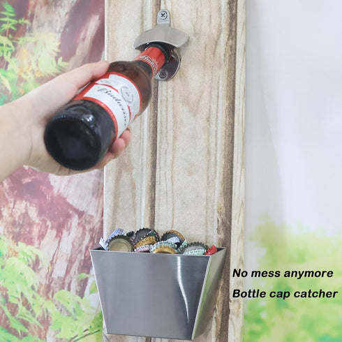 Wall-Mounted Bottle Opener 304 Stainless Bottle Cap Catcher with Drained Holes...