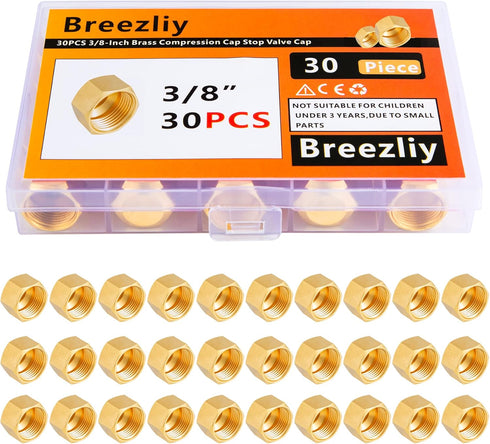 30PCS 3/8-Inch Brass Compression Cap Stop Valve Cap,Brass Compression Fitting...