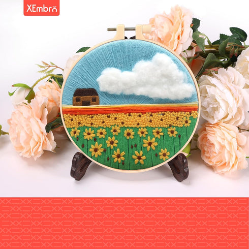 XEmbro 4 Sets Embroidery Kits for Beginners Adults, Embroidery Starter Kit with Pattern, Embroidery Cross Stitch Practice Kits with Embroidery Hoo...
