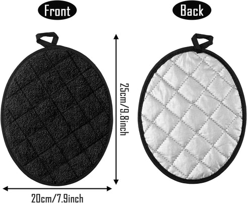 GROBRO7 5Pcs Cotton Quilted Terry Oven Set Kitchen Round Heat Resistant Pot Holder Machine Washable Terry Cloth Potholders Oven Mitts Black Plain ...