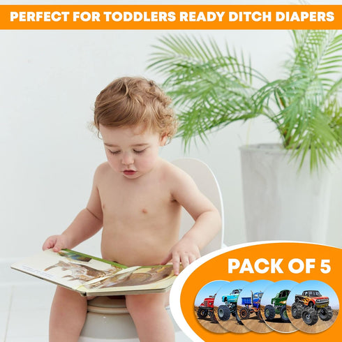Potty Training Seat Magic Sticker | Monster Truck Potty Training Toilet Color Changing Sticker | 5 Pack Toilet targets with FREE potty e book | Us...
