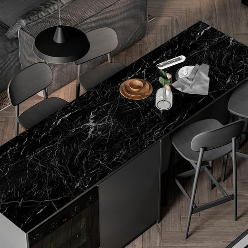 COSNIGHT Black Marble Contact Paper Peel and Stick for Countertops, Waterproof Marble Wallpaper Self Adhesive, Removable Vinyl Film for Kitchen Co...