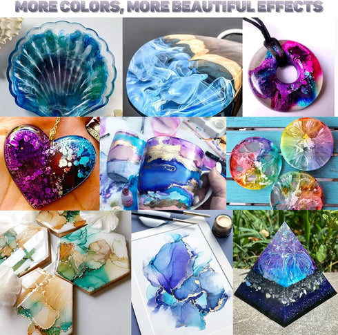 Alcohol Ink Set - 24 Bottles Vibrant Colors High Concentrated Alcohol-Based Ink, Concentrated Epoxy Resin Paint Colour Dye Great for Resin Petri D...