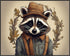 Posterizer 1 pcs- Abstract raccoon with a brown hat and clothes on-Art for Animal Lovers-Floral Botanical Art- Gift for Men Women-Decor for Bedroo...