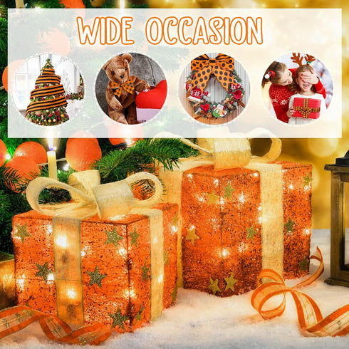 3 Rolls Christmas Burlap Ribbon Orange and Black Plaid Wrapping Wired Ribbons Autumn Christmas Dot Pattern Striped Ribbons for Home DIY Crafts Par...