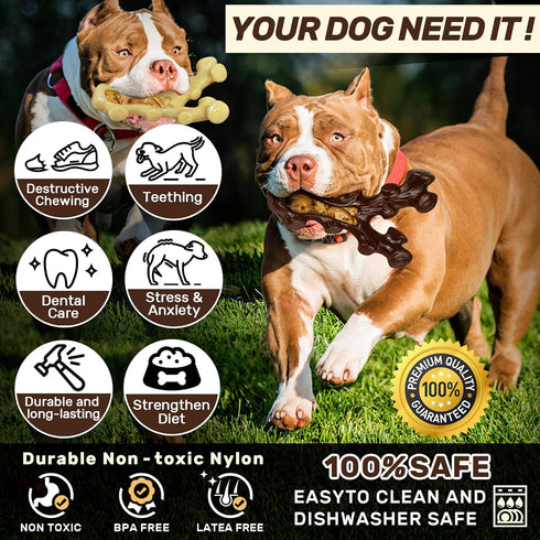 2 Pack Dog Chew Toys for Aggressive Chewers,Boredom and Stimulating Best Dog Toys for Medium/Large Breed,Tough Almost Indestructible Dog Bones for...