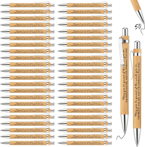 50 Pcs Inspirational Bamboo Pen Wood Ballpoint Pen Thank You Pen Bulk Appreciation Gift for Women Men Office Teacher Coworker Black Ink(Elegant St...