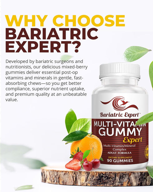 Bariatric Expert Multivitamin Gummies – Fast-Melting Dietary Supplement for Adults Post-Gastric Sleeve and Bypass, Nutritionist Recommended, 90 Co...