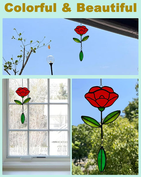 Stained Glass Window Hangings, Garden Suncatchers for Window and Wall Decor, Flower...