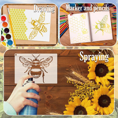 Bee Stencils for Painting on Wood, Honey Bee Honeycomb Stencils for Crafts Reusable Wood Burning Drawing Art Queen Bee Paint Stencils and Patterns...