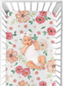 Sweet Jojo Designs Peach and Green Baby or Toddler Fitted Crib Sheet for Watercolor Floral Collection - Pink Rose Flower...