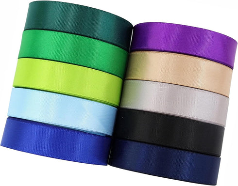 5/8 Inch Wide Solid Color Double Sided Polyester Satin Ribbon 20 Colors X 2 Yard Each Total 40 Yds Per Package...