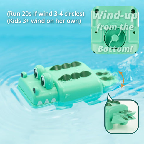 Wind-up Swimming Crocodile Bath Toy, No Battery Mold-Free Anti-Rust Interactive Montessori Toy for Kids...