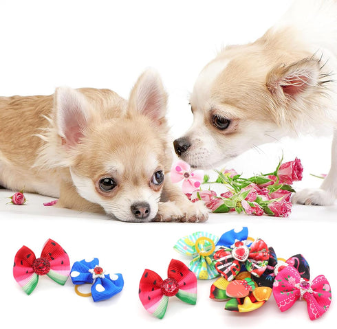 40PCS Christmas Dog Bows Cute Puppy Dog Small Bowknot Hair Bows with Rubber Bands Small Dog Hair Bowknot Pet Hair Accessories Pet Grooming Accesso...