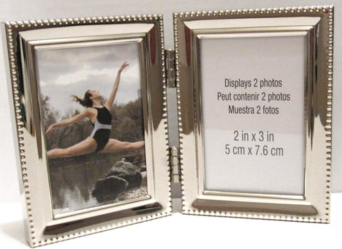 EXP Silver Hinged Double Folding Metal 2x3 Picture Frame Tabletop or Wall Hang...
