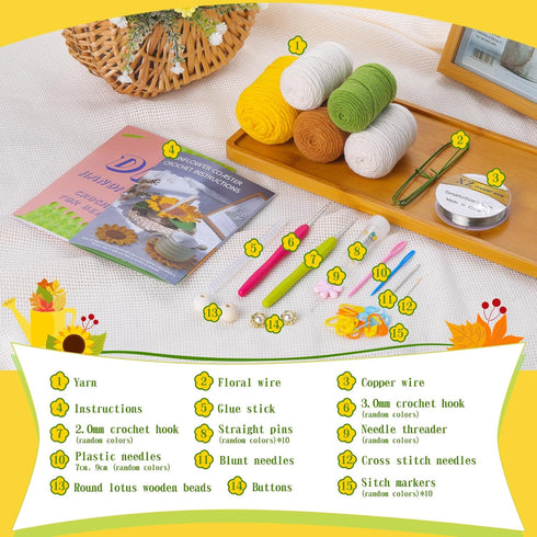 Yizzvb Crochet Kit for Beginners, 5 Pcs Coasters Plant Pot Crochet Start Kit for Adults, Complete Knitting Crochet Supplies with Step-by-Step Inst...