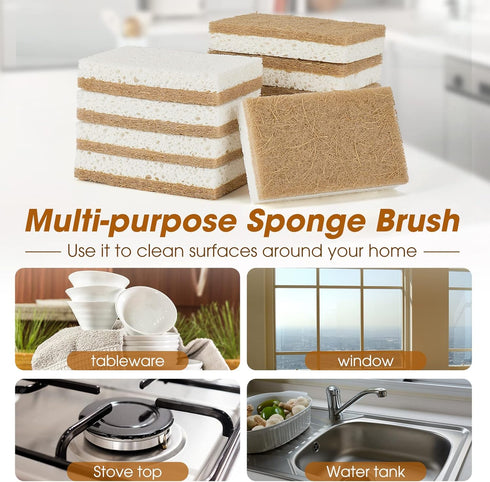 10 Pack Nature Dish Sponge - Natural Kitchen Sponge - Eco Friendly Coconut Fiber and Wood Cellulose Scrubber Sponge...