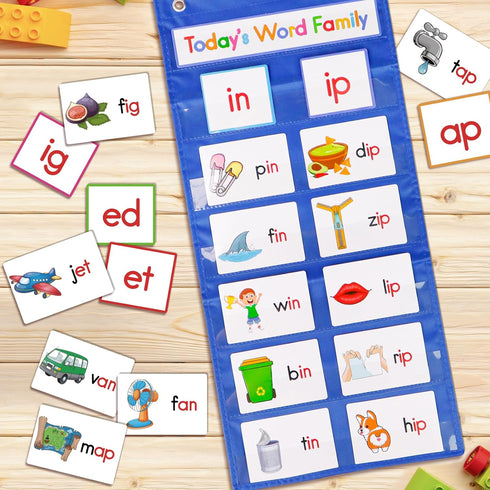 Word Families Pocket Chart, Word Building Center for Kindergarten Prek Preschool Classroom, Phonics and Spelling Learning Material for Homeschool ...